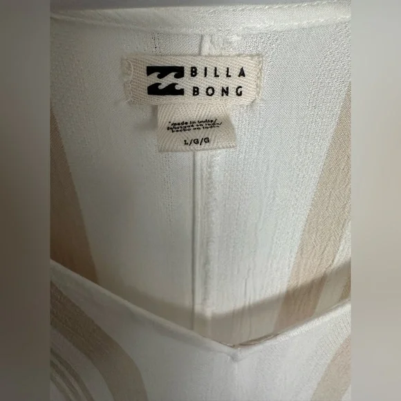Billabong Women's Lightweight Swim Cover-up Beige & White With Fringe Size Large - Picture 2 of 8